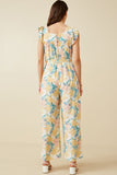HY6668W Off White Plus Romantic Floral Ruffle Detail Wideleg Jumpsuit Front