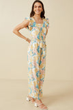 HY6668W Off White Plus Romantic Floral Ruffle Detail Wideleg Jumpsuit Side