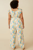 HY6668 Off White Womens Romantic Floral Ruffle Detail Wideleg Jumpsuit Back