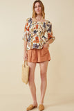 HY6670W Blue Mix Plus Textured Floral Smocked Square Neck Peplum Full Body