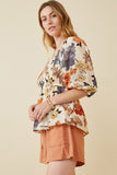 HY6670W Blue Mix Plus Textured Floral Smocked Square Neck Peplum Side