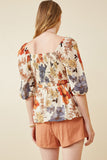 HY6670W Blue Mix Plus Textured Floral Smocked Square Neck Peplum Back