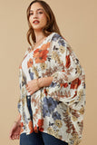 HY6671 Rust Mix Womens Textured Floral 3/4 Sleeve Open Kimono Back