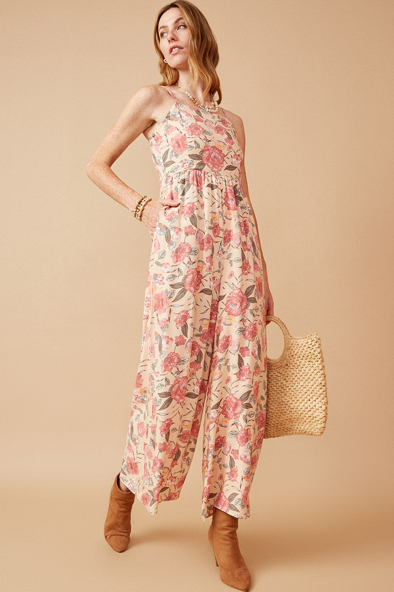 Romantic Floral Smocked Wide leg Jumpsuit