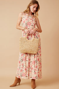 HY6680W Blush Plus Romantic Floral Smocked Wide leg Jumpsuit Full Body