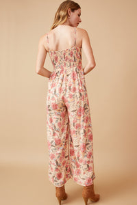HY6680W Blush Plus Romantic Floral Smocked Wide leg Jumpsuit Front