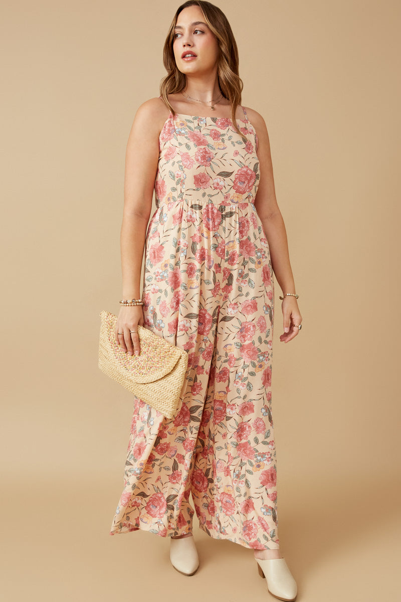 Romantic Floral Smocked Wide leg Jumpsuit