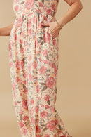 HY6680 Blush Womens Romantic Floral Smocked Wide leg Jumpsuit Alternate Angle