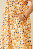 HY6685 YELLOW Women Floral Tie Detail Short Sleeve Dress Gif