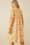 HY6685 YELLOW Women Floral Tie Detail Short Sleeve Dress Side