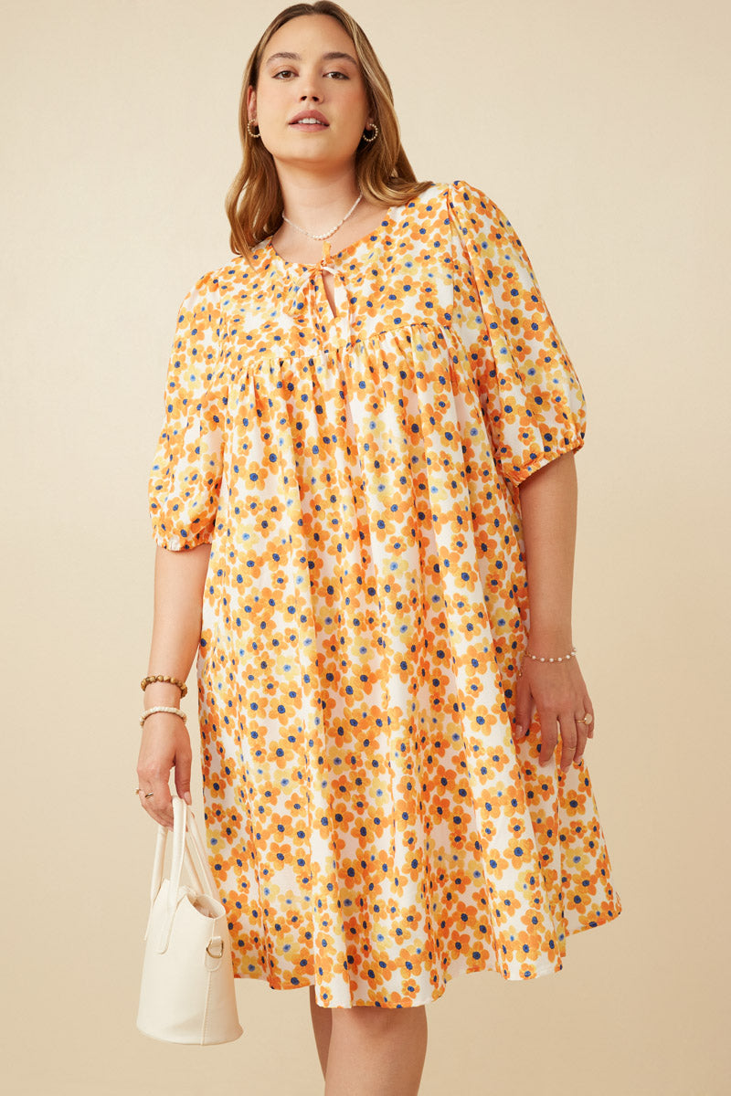 Womens Floral Tie Short Sleeve Dress