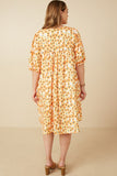 HY6685W Yellow Women Floral Tie Detail Short Sleeve Dress Full Body