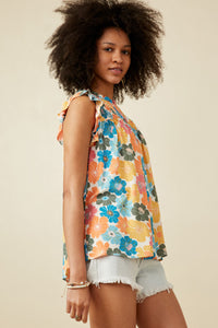 HY6700 Pink Mix Womens Floral Smocked Ruffle Detail Tank Full Body