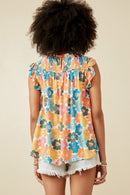 HY6700 Pink Mix Womens Floral Smocked Ruffle Detail Tank Side