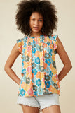 HY6700 Pink Mix Womens Floral Smocked Ruffle Detail Tank Back