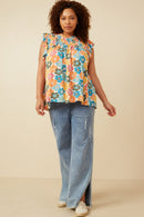 HY6700 Pink Mix Womens Floral Smocked Ruffle Detail Tank Front 2