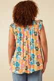 HY6700W Pink Mix Plus Floral Smocked Ruffle Detail Tank Full Body