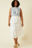 HY6705W Off White Plus Floral Embroidered Eyelet Dress With Crochet Detail Full Body