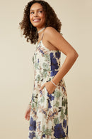 HY6730 BLUE MIX Womens Floral Smocked Back Tank Dress Full Body