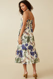 HY6730 BLUE MIX Womens Floral Smocked Back Tank Dress Pose