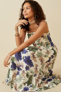 HY6730 BLUE MIX Womens Floral Smocked Back Tank Dress Side