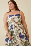 HY6730W BLUE MIX Plus Floral Smocked Back Tank Dress Front