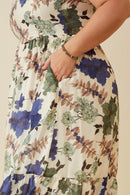 HY6730 BLUE MIX Womens Floral Smocked Back Tank Dress Pose