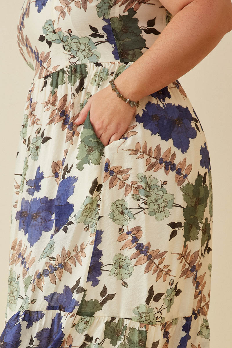 HY6730 BLUE MIX Womens Floral Smocked Back Tank Dress Pose