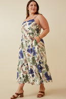 HY6730W BLUE MIX Plus Floral Smocked Back Tank Dress Front