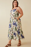 HY6730W BLUE MIX Plus Floral Smocked Back Tank Dress Side