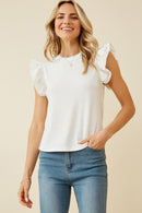 HY6738W Pink Plus Layered Ruffle Mix Media Ribbed Knit Tank Back