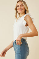 HY6738 Off White Plus Layered Ruffle Mix Media Ribbed Knit Tank Front