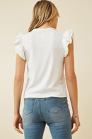 HY6738W Off White Plus Layered Ruffle Mix Media Ribbed Knit Tank Full Body