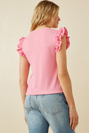 HY6738 Pink Womens Layered Ruffle Mix Media Ribbed Knit Tank Back