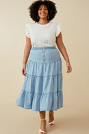 HY6738 BLACK Womens Layered Ruffle Mix Media Ribbed Knit Tank Front