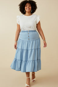 HY6738 BLACK Womens Layered Ruffle Mix Media Ribbed Knit Tank Front