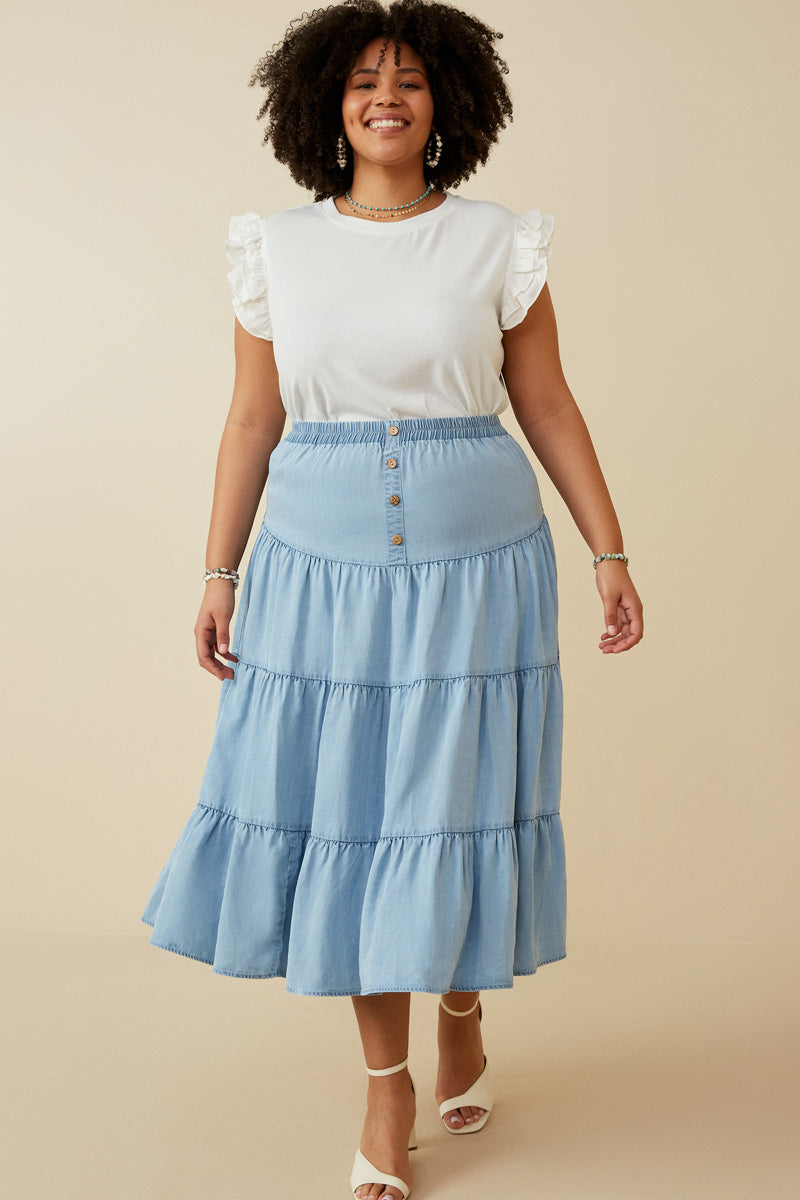 HY6738 BLACK Womens Layered Ruffle Mix Media Ribbed Knit Tank Front