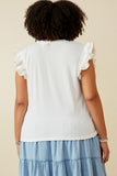 HY6738 Off White Womens Layered Ruffle Mix Media Ribbed Knit Tank Front