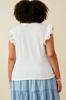 HY6738 Off White Womens Layered Ruffle Mix Media Ribbed Knit Tank Front