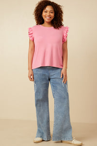 HY6738W Pink Plus Layered Ruffle Mix Media Ribbed Knit Tank Gif