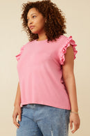 HY6738W Pink Plus Layered Ruffle Mix Media Ribbed Knit Tank Full Body