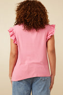 HY6738W Pink Plus Layered Ruffle Mix Media Ribbed Knit Tank Side