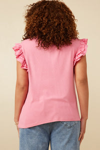 HY6738W Pink Plus Layered Ruffle Mix Media Ribbed Knit Tank Side