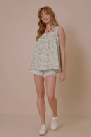 HY6749 GREEN Womens Botanical Print Square Neck Handerchief Tank Full Body