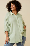 Crinkle Texture Tie Sleeve Button Up Shirt