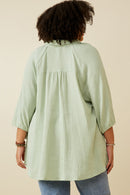 HY6760W Cream Plus Crinkle Texture Tie Sleeve Button Up Shirt Back