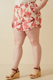 HY6769W Red Plus Textured Floral Print Ruffle Detailed Shorts Gif