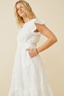 HY6779W Off White Plus Scallop Hem Floral Crochet Eyelet Dress Side