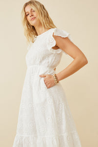 HY6779W Off White Plus Scallop Hem Floral Crochet Eyelet Dress Side