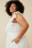 HY6779 OFF WHITE Women Scallop Hem Floral Crochet Eyelet Dress Detail